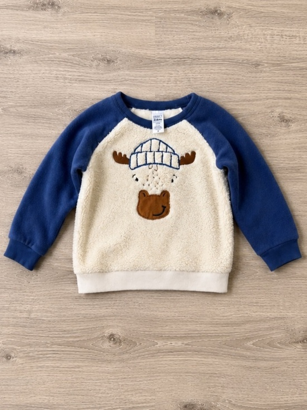 Carter’s Moose Sherpa Sweatshirt 24M Blue Cream Fleece Pullover